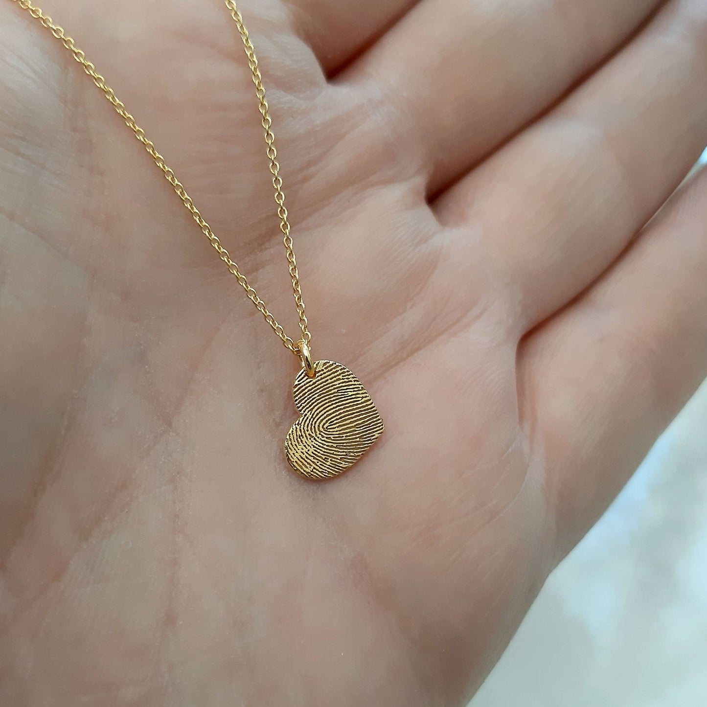 9k & 14k Custom Fingerprint Necklace • Heart Charm Fingerprint Necklace • Custom Handwriting Jewelry • Gift for Her • 14k layered necklace