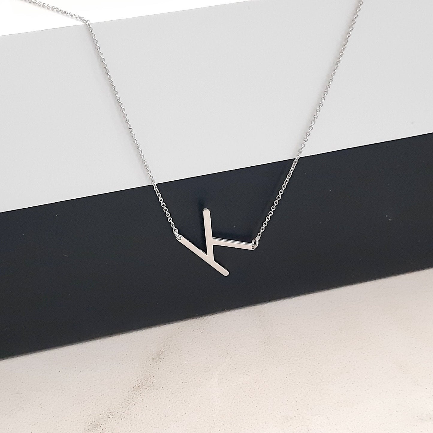 Sideways Initial Necklace, 14k solid gold Icon Necklace, Gold Letter Necklace, Alphabet Necklace, Gift to Her, Birthday, layered necklace