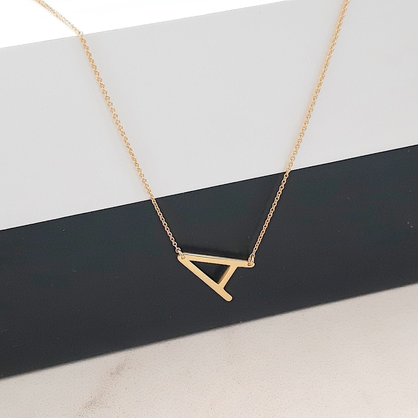 Sideways Initial Necklace, 14k solid gold Icon Necklace, Gold Letter Necklace, Alphabet Necklace, Gift to Her, Birthday, layered necklace