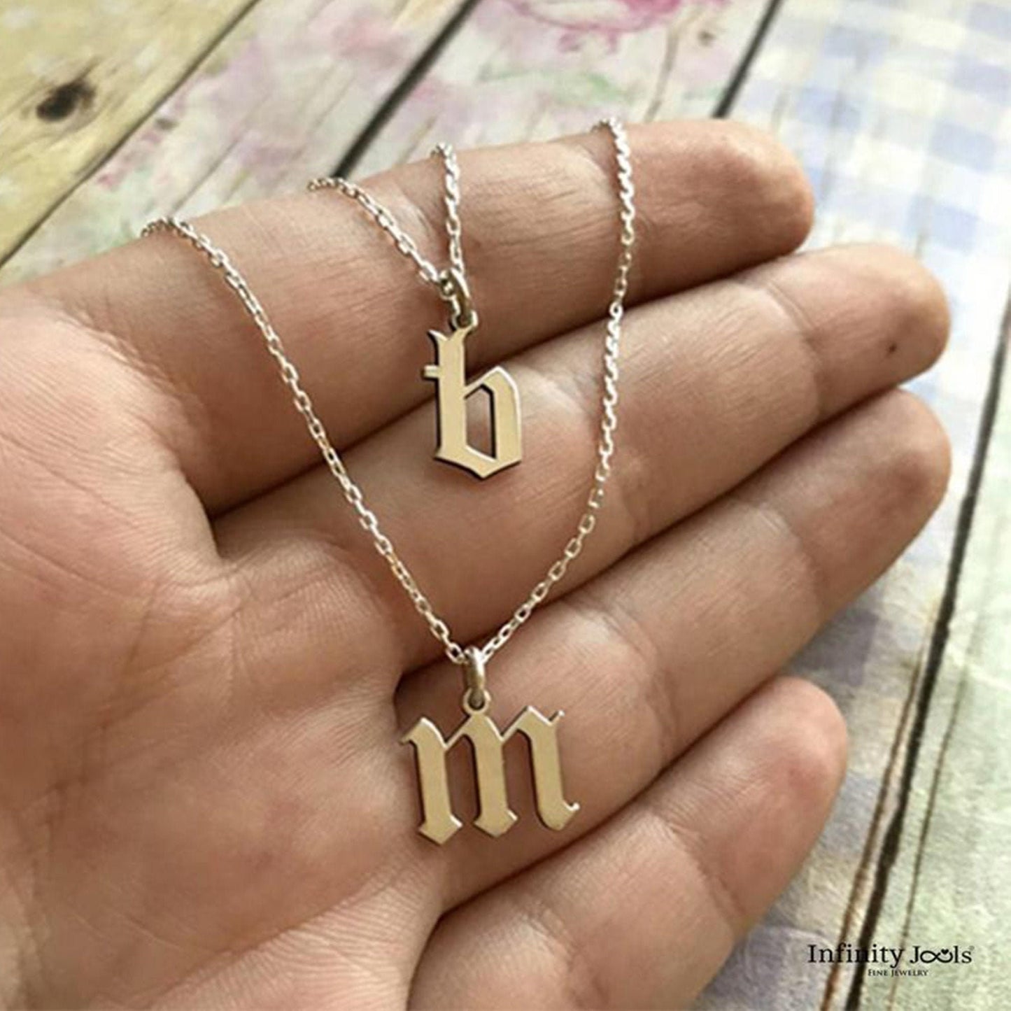 Dainty Initial Necklace - Solid Gold Letter Necklace, Gothic Letter Necklace, Old English Initial Necklace, Personalized 14k gold necklace