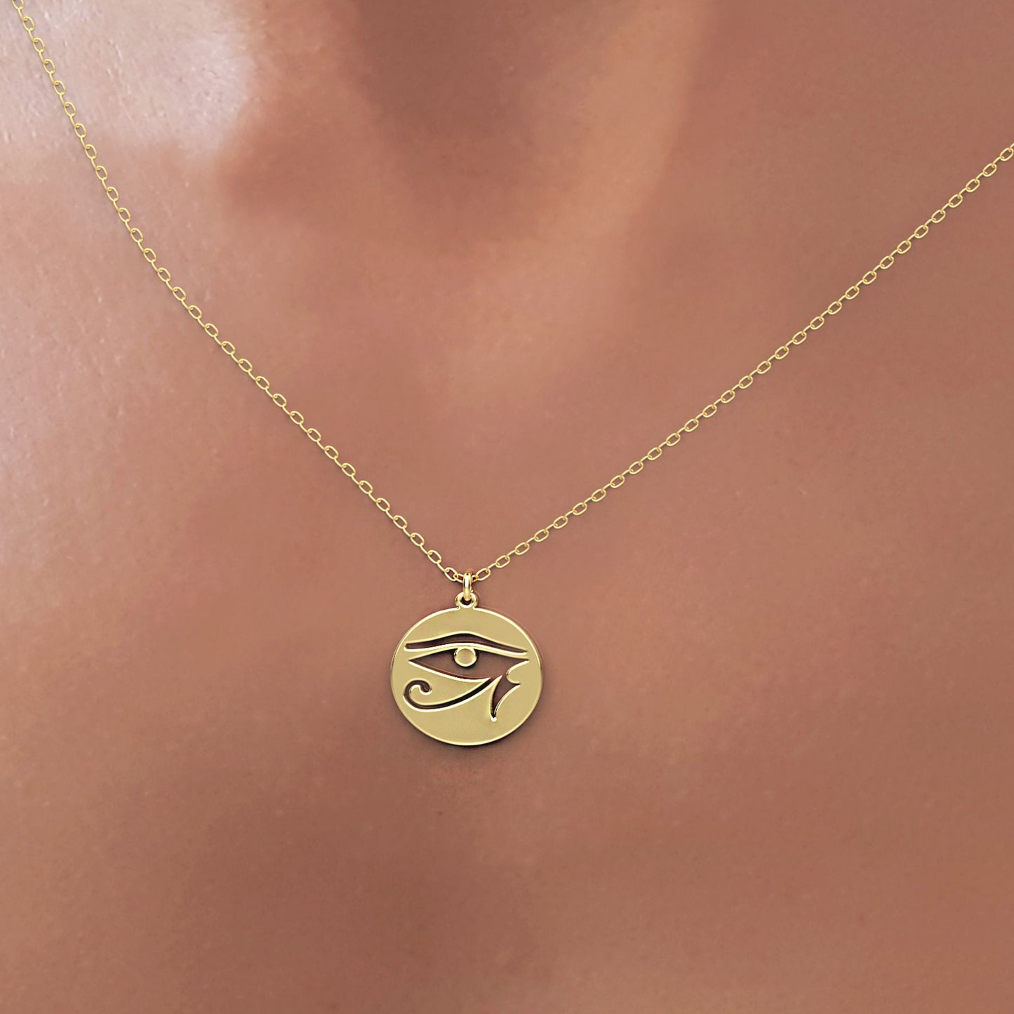 Eye of Ra chunky gold necklace, Eye of horus spiritual necklace, Evil eye necklace, Egyptian necklace, 14k chain necklace Goddess pendant