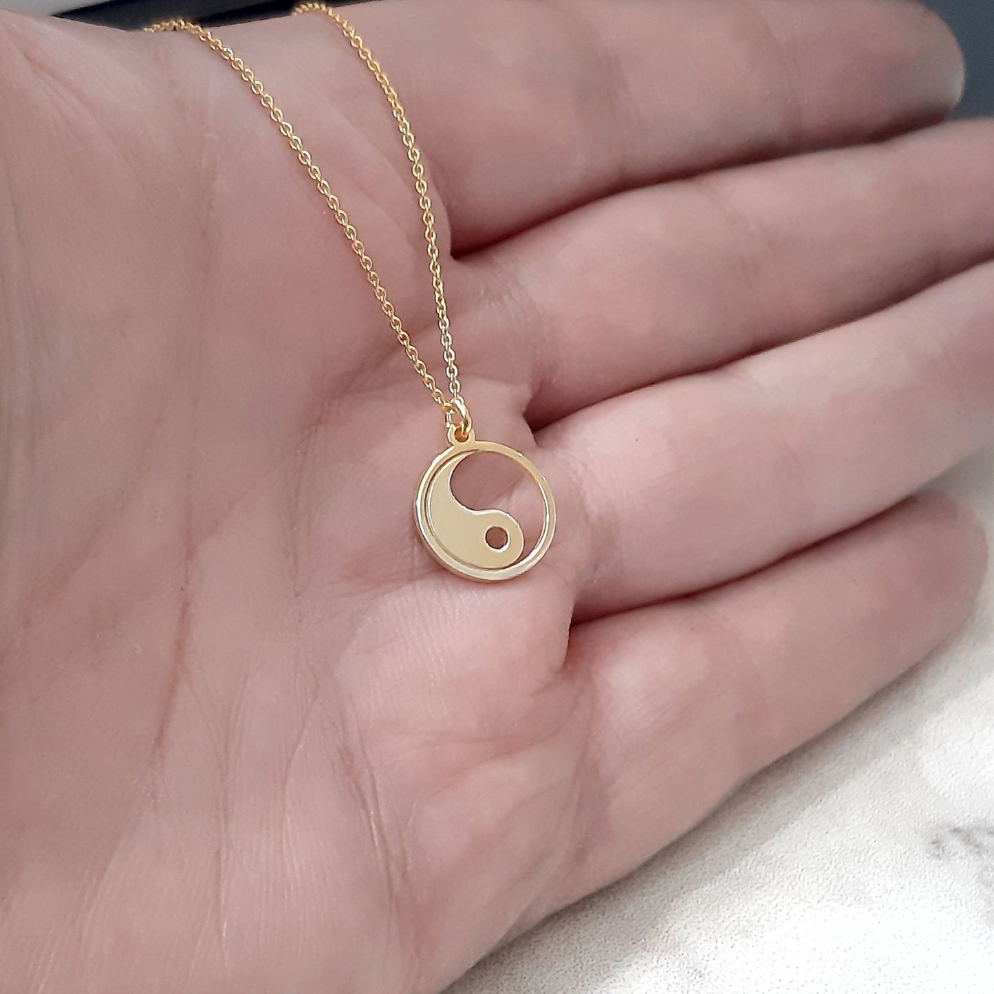 Dainty 14k Solid Gold Yin Yang Necklace , Personalized Yin Yang Pendant, heart Pendant, yin yang heart Necklace, Unique real gold gift