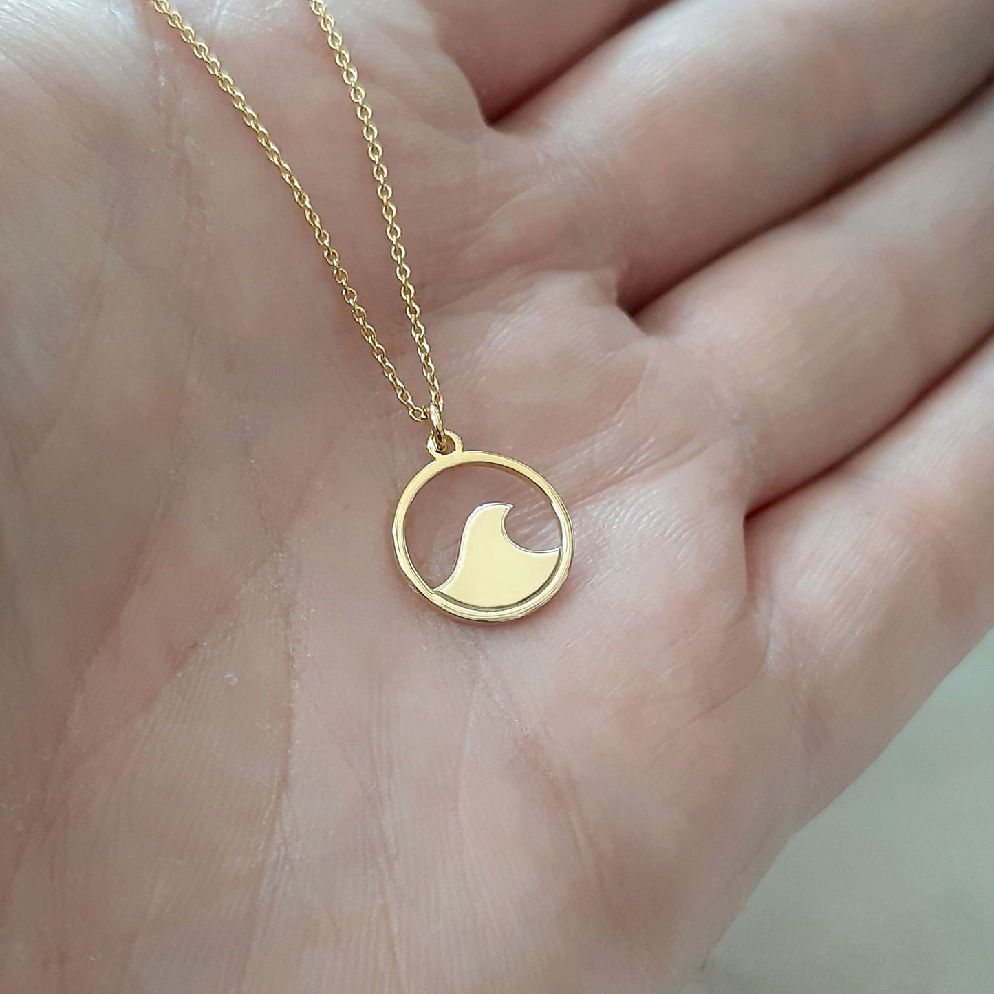 Real 14k Solid Gold Minimal Sea wave Necklace , nautical gold jewelry , necklace for women, 14k gold necklace personalized pendant gift