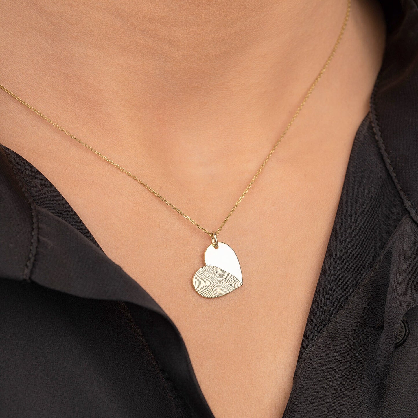Custom Heart Charm Fingerprint Necklace