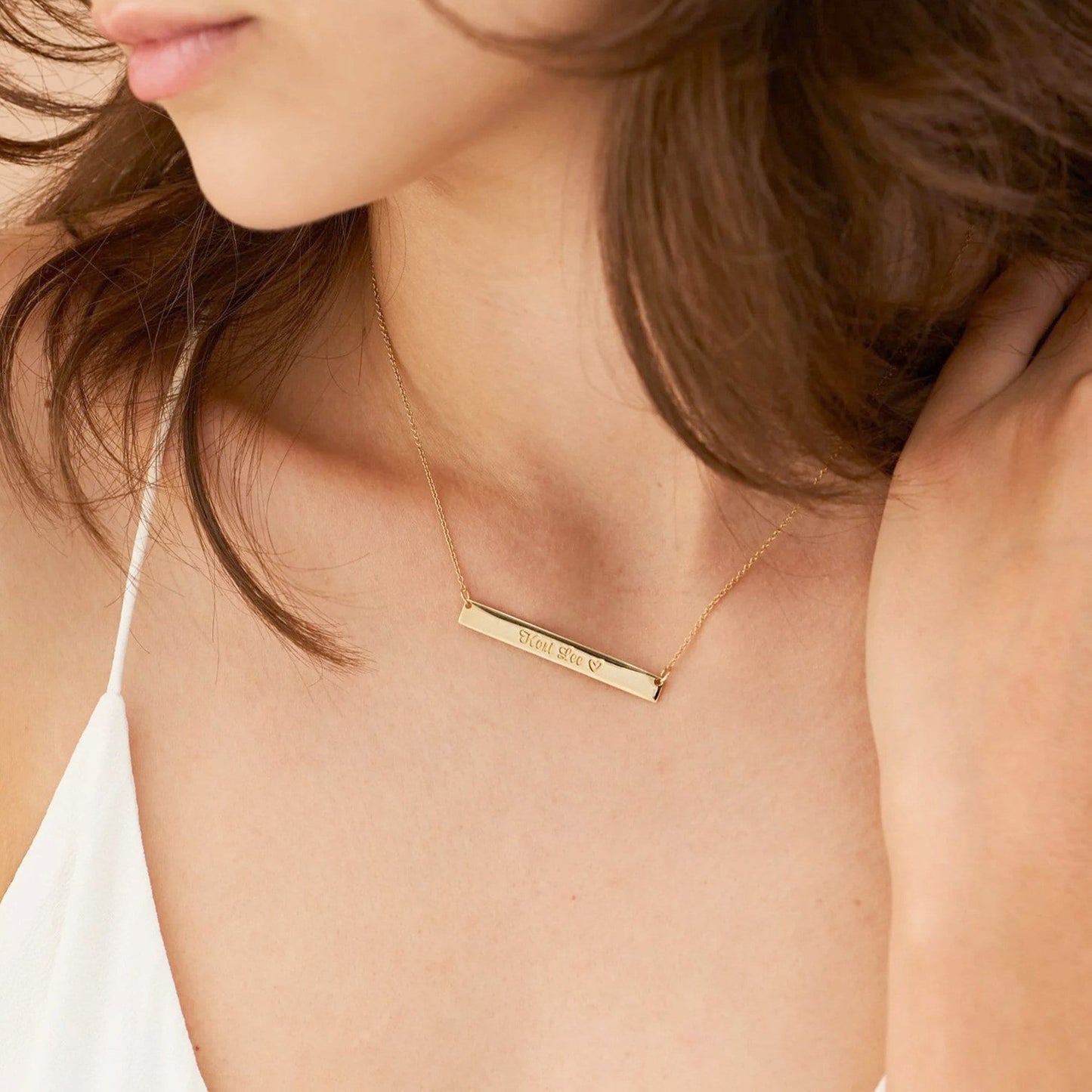 Dainty Bar Name Necklace by Caitlyn Minimalist • Custom Bar Pendant Necklace with solid gold Chain • Personalized Jewelry • Mom Gift