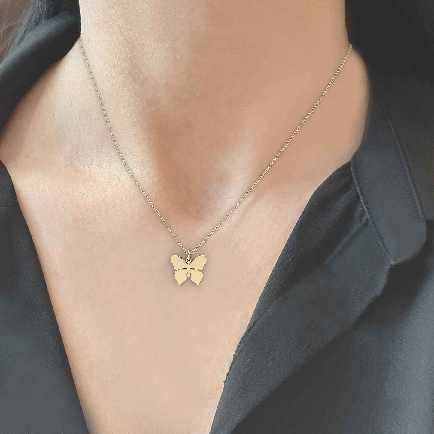 Real 14k Solid Gold Butterfly Necklace, Minimalist Gold Pendant necklace, Tiny Gold Butterfly Necklace, Birthday Gift  layered necklace gift