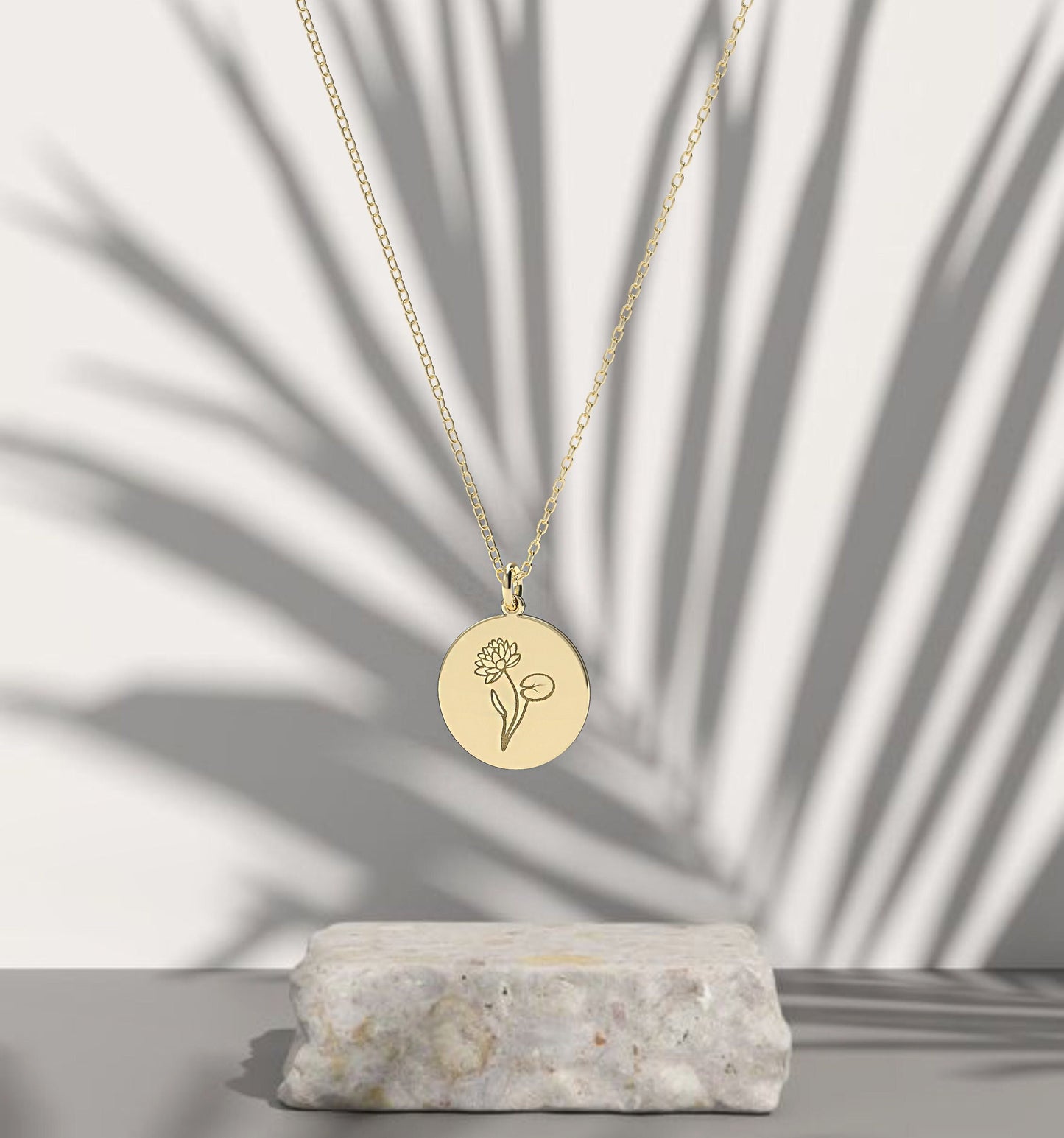 14k solid gold, Birth Month Birth Flower With Custom Text , Personalized,  personalized Necklace Dainty Birth Flower charm, layered necklace