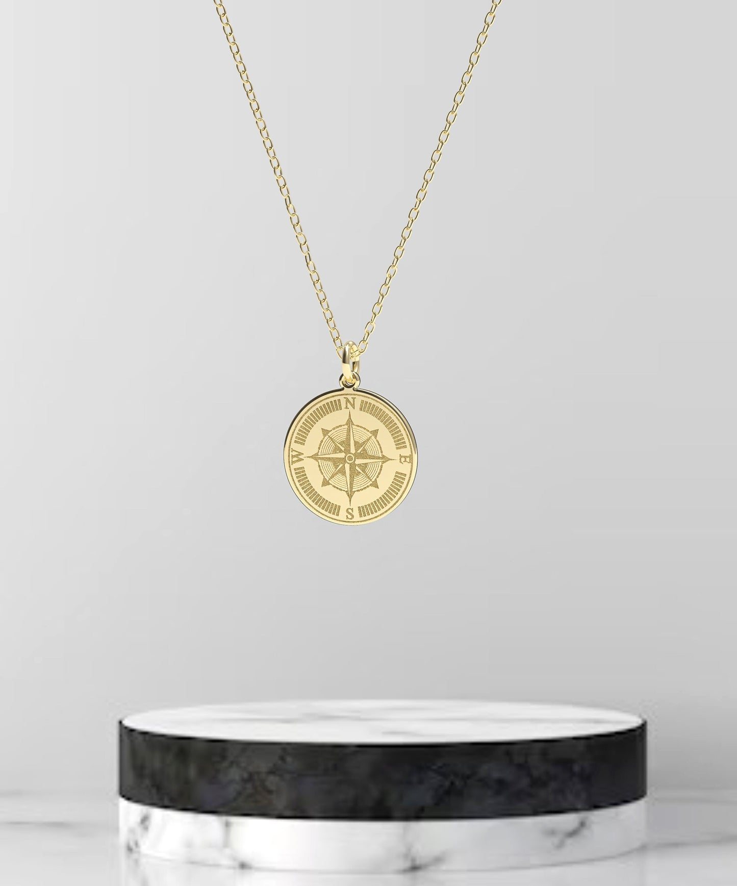 Personalized Compass Disc Necklace