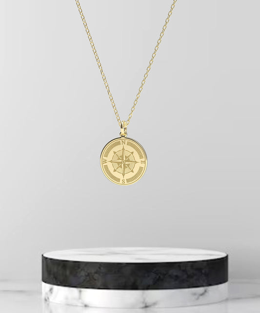 14K Personalized Compass Disc Necklace