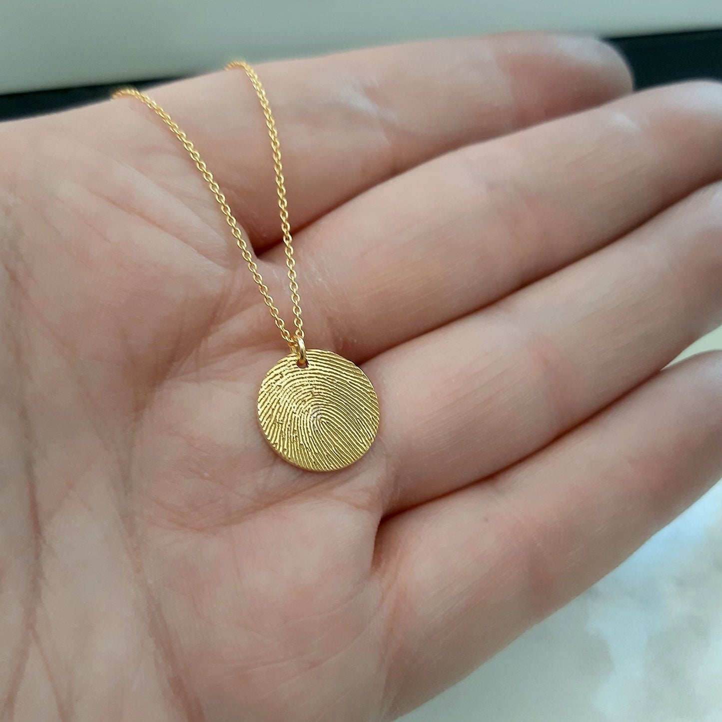 Custom Fingerprint gold Necklace, Actual Handwriting gold Necklace, Keepsake family Jewelry,  Memorial fingerprint Necklace,  Mother's Gift